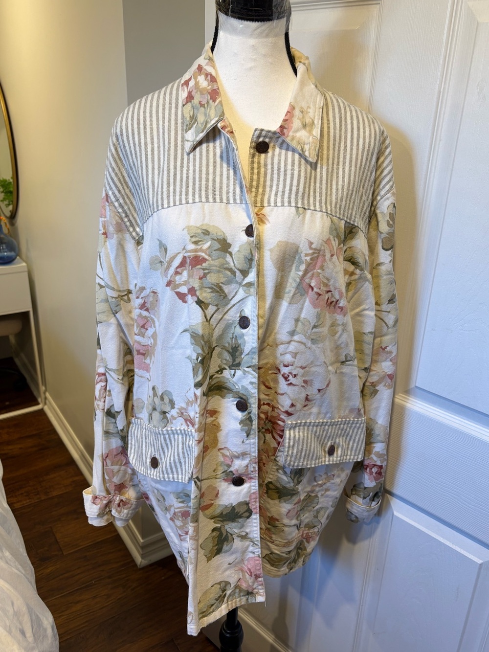Carol Antone Floral Patchwork Chore Jacket 100% Cotton L